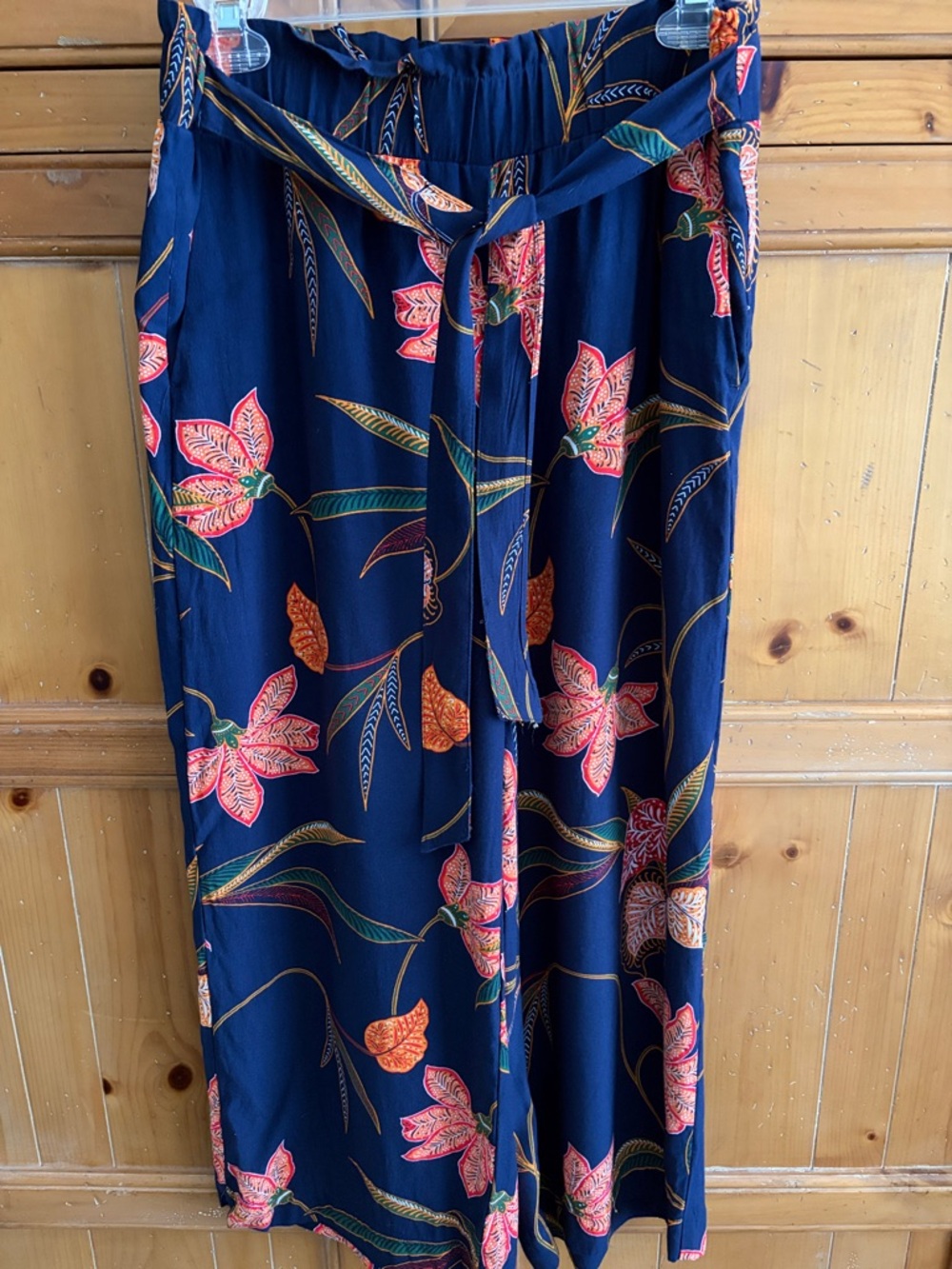 LOFT Navy Floral Print wide leg pants